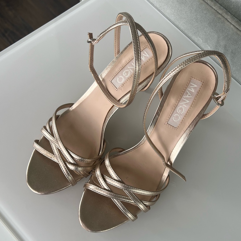 Mango Rose Gold strappy sandal heels